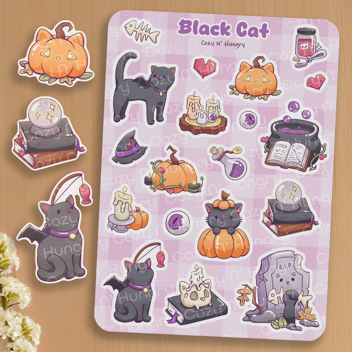 Black Cat Halloween Sticker Sheet